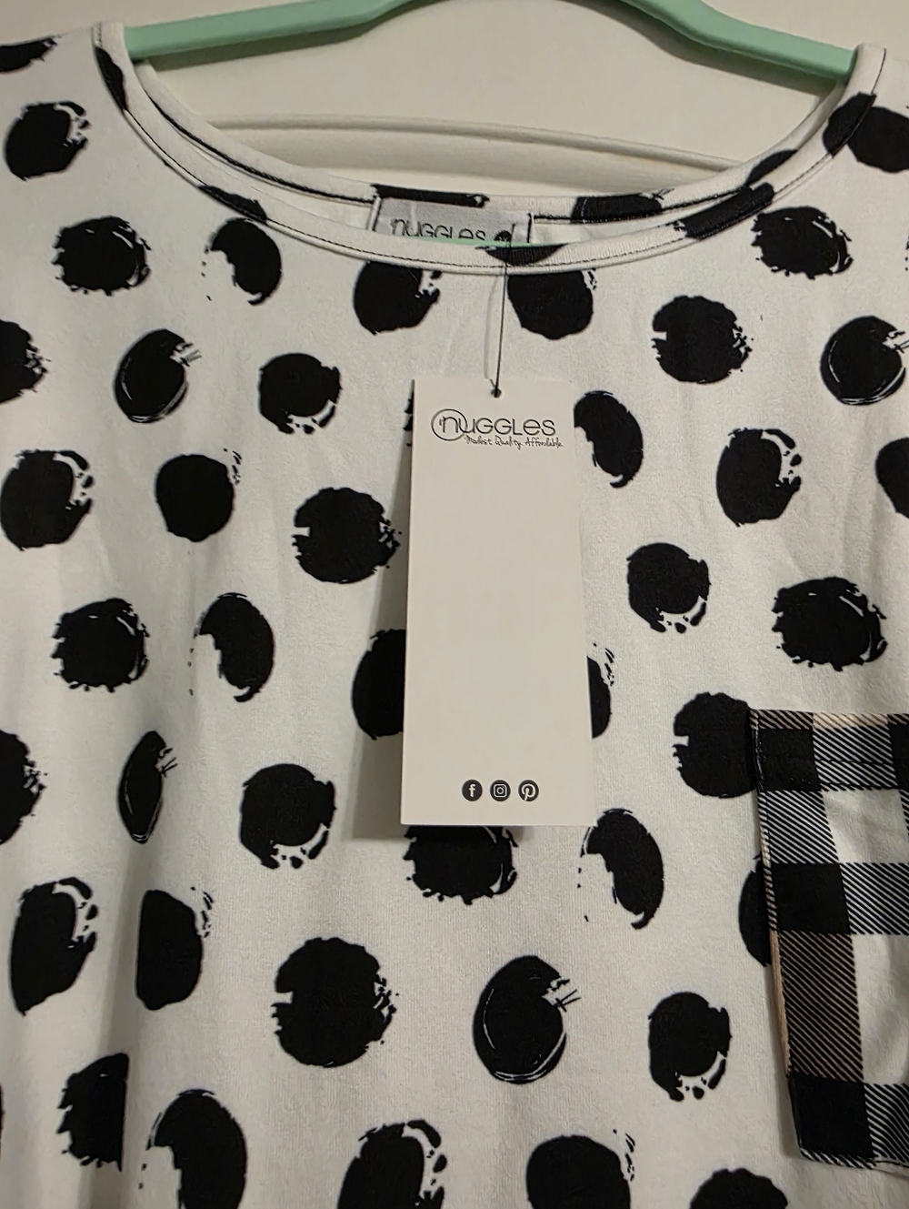 Nuggles Polka Dot Top with Plaid Sleeves - Black & Cream - Picture 3 of 6